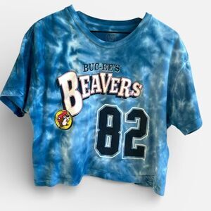 Buc-ee’s Beavers Blue 82 Tie-Dye Crop Tee Size XL